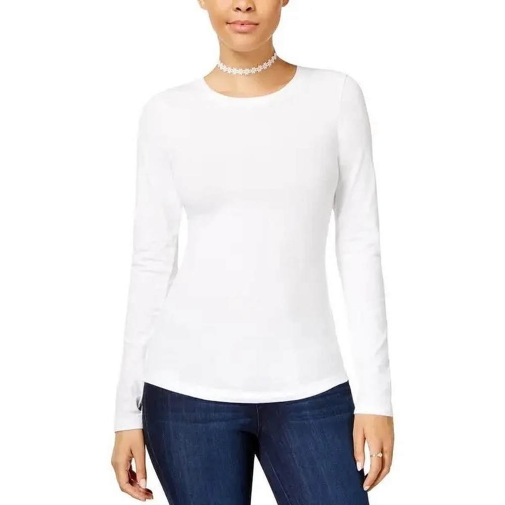Papaya white fitted long sleeve wide round neck shirt for woman size large